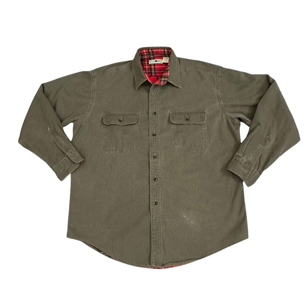 VTG Large LL Bean Shacket A038 Hurricane Flannel Lined Twill Camp Made In USA